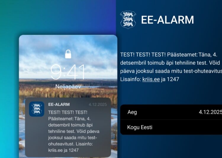 Selline näeb välja Eesti äpi ohuteavitus, mis saadeti 4. detsembril. Foto: ria.ee