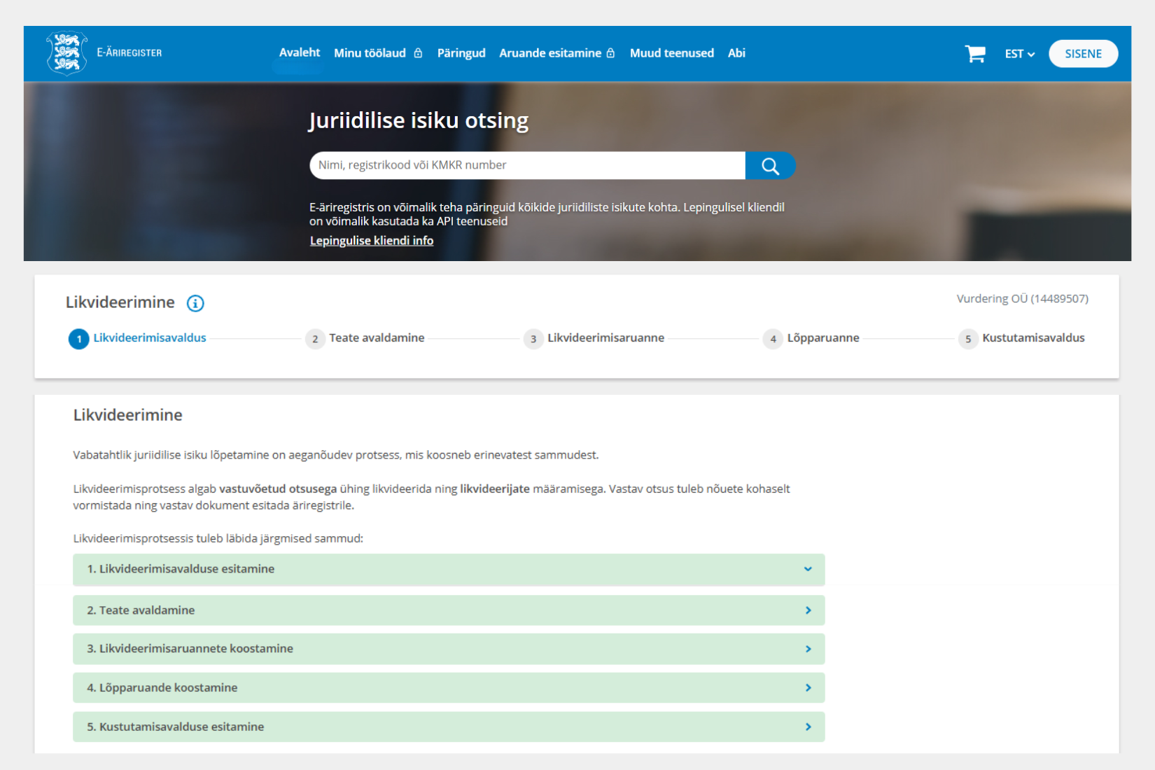 ettevõte likvideerimine