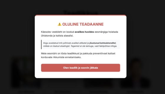 Selline teadaanne avaneb, kui avada suunamudija Malluka ja tema abikaasa Tomas Märten Legrant'i loodud veebileht ettevaatust.ee