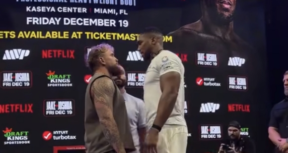 Jake Paul ja Anthony Joshua face-off. Foto: kuvatõmmis